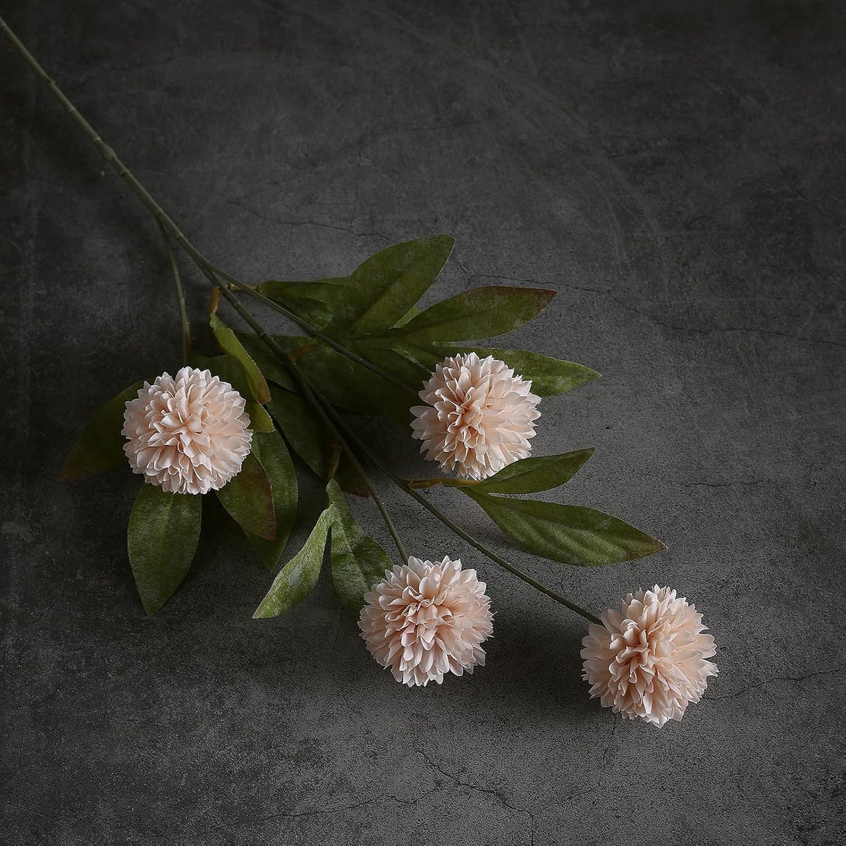 12 Pcs 27" Faux Silk Pompon Mum Artificial Flowers for Vase, Beige Bulk Fake Chrysanth Branches
