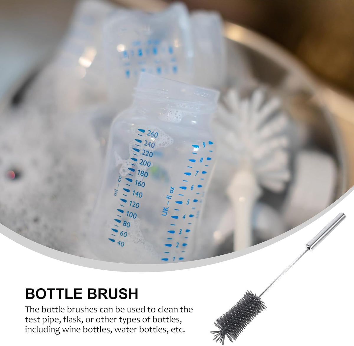 Semi Automatic Rotating Bottle Cleaning Brush with Long Handle Silicone Scrubber