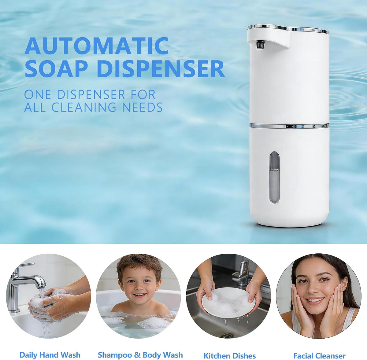 Automatic Foam Soap Dispenser - USB Rechargeable, 4-Level Adjustable, 380mL Wall Mounted or Countertop