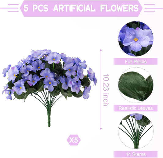 Artificial Flowers for Outdoors Decoration, 5 Bundles Faux Hydrangea UV Resistant Fake Arrangements Plants for Indoor Outside Garden Front Porch Spring Summer Decor, Blue