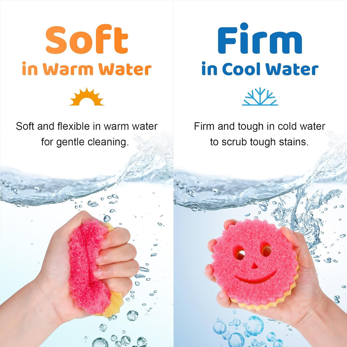 12-Pack Colorful Smile Scrub Sponges - Temperature Controlled Double-Sided Kitchen Cleaning Tools