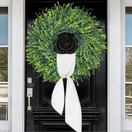 28 Inch Large Boxwood Door Wreath for Front Door, All Season Artificial Greenery Wreath