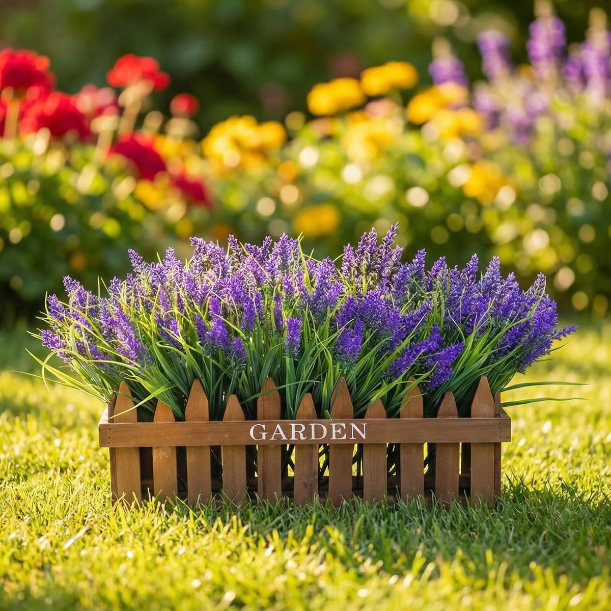Outdoor Artificial Flowers UV Resistant 12pcs Fake Monkey Grass with Flowers Faux Plants for Garden Porch Window Patio Planter Pathway