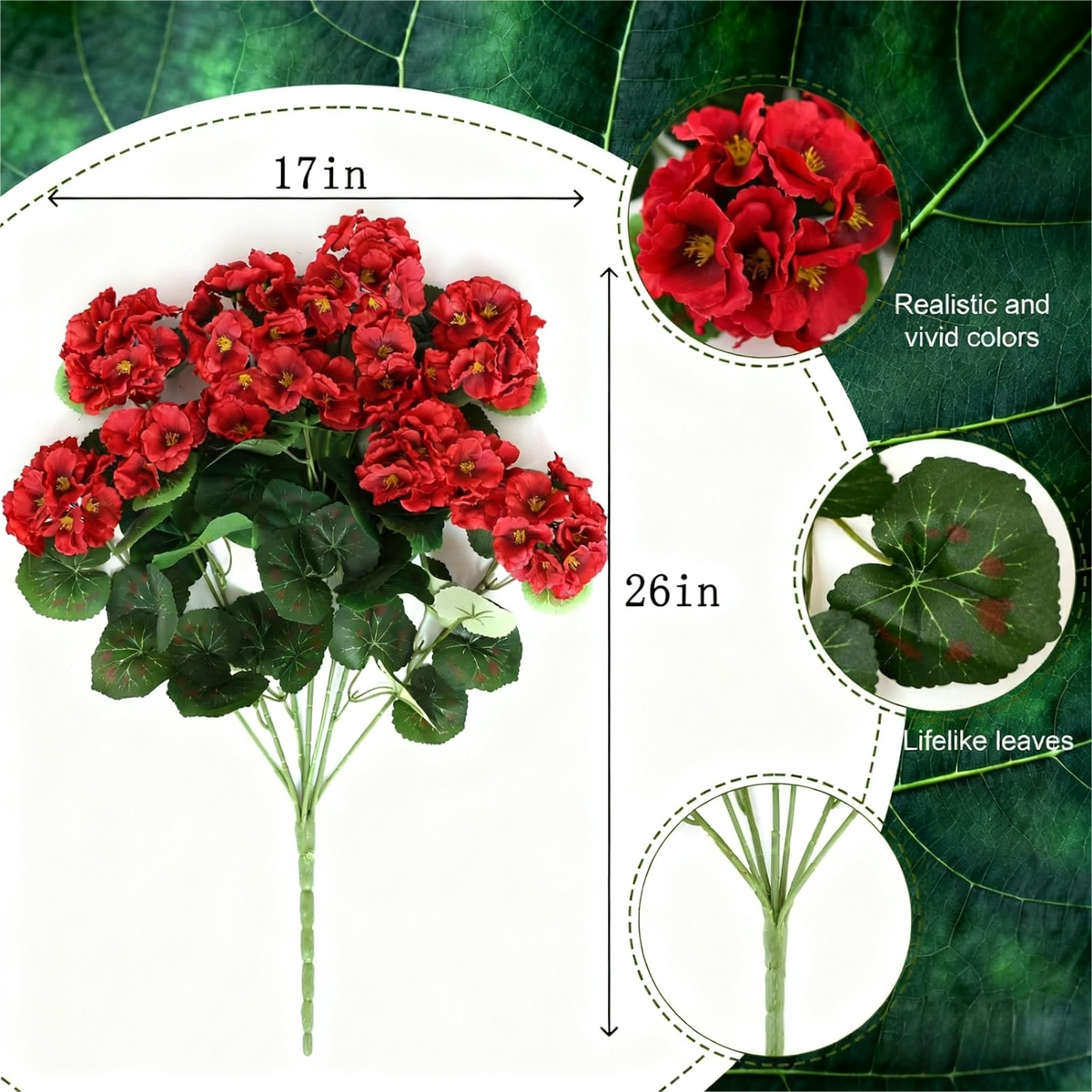Deluxe Artificial Geranium Silk Blooms Indoor Decor Display
