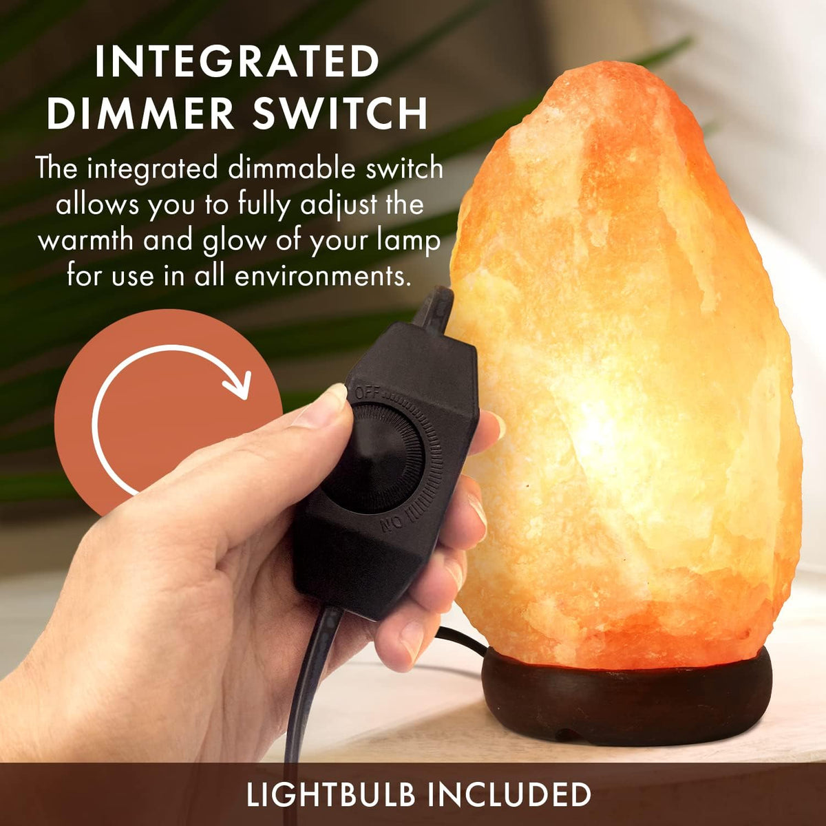 Himalayan Salt Lamp Large 8-10 Inch Pink Rock Lamp with Dimmer & Wooden Base
