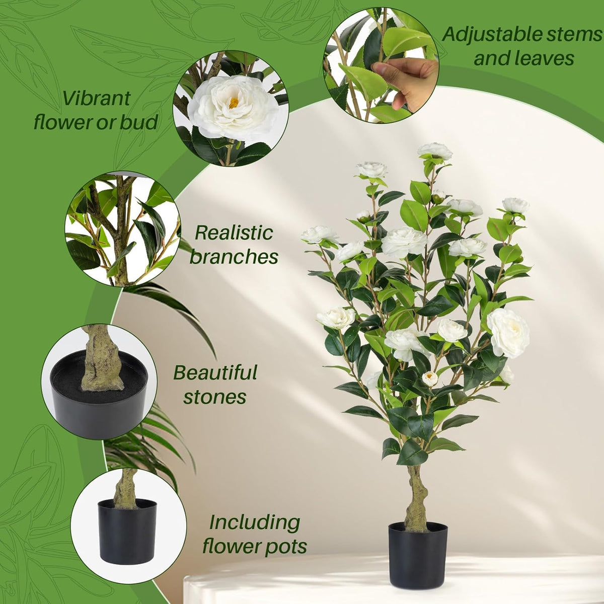 Stylish Artificial Camellia Pot Potted Home Decor Bundle