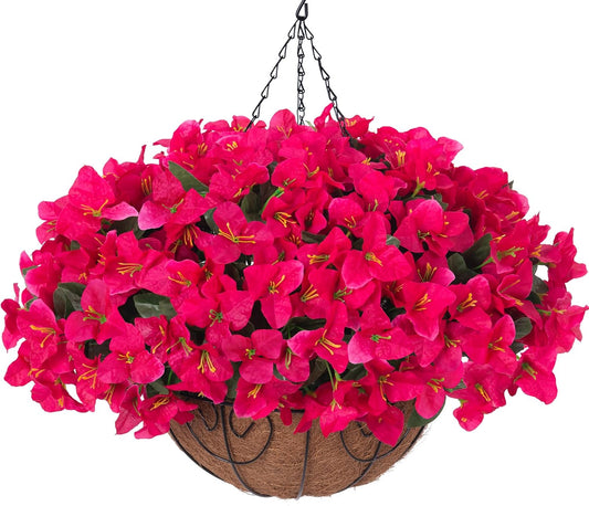 Elegant Hotpink Faux Bougainvillea Hanging Outdoor Decor Arrangement