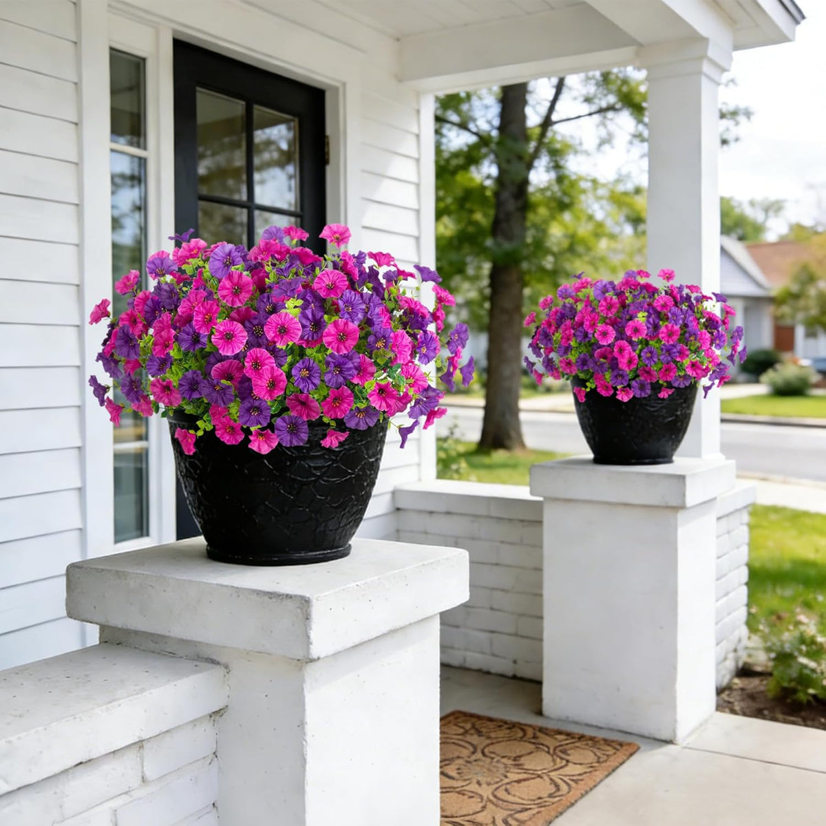12 Bundles Morning Glory Artificial Flowers for Outdoor Decoration UV Resistant Fake Plastic Plants Artificial Greenery for Indoor Outdoor Garden Patio Window Box Home Decor