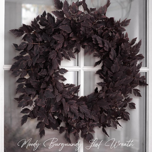 24 Inch Halloween Plum Wreath - Fall Wreaths for Front Door with Cimicifuga Leaves