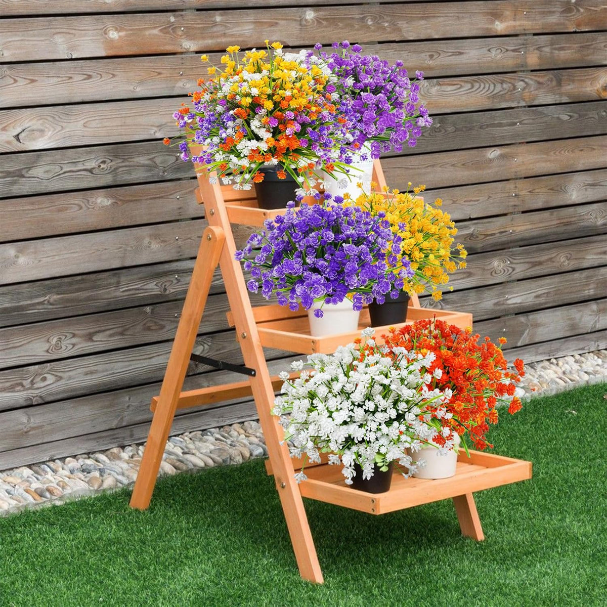 Uieke 24 Bundles Artificial Flowers for Outdoors UV Resistant Fake Flowers Faux Plastic Greenery Plants Shrubs for Outdoor Garden Window Box Home Indoor Decor