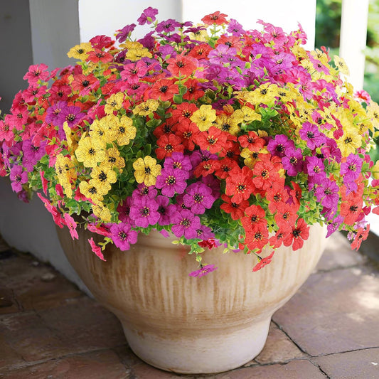 18 Pcs Artificial Daisy Flowers for Outdoors UV Resistant Fake Plastic Colorful Spring Flowers Faux Silk Plants for Outside Porch Easter Patio Home Decor (18, Red, Purple, Yellow, Rose Red)