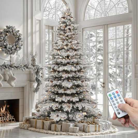 Serene Prelit Flocked Remote Artificial Holiday Decor Kit