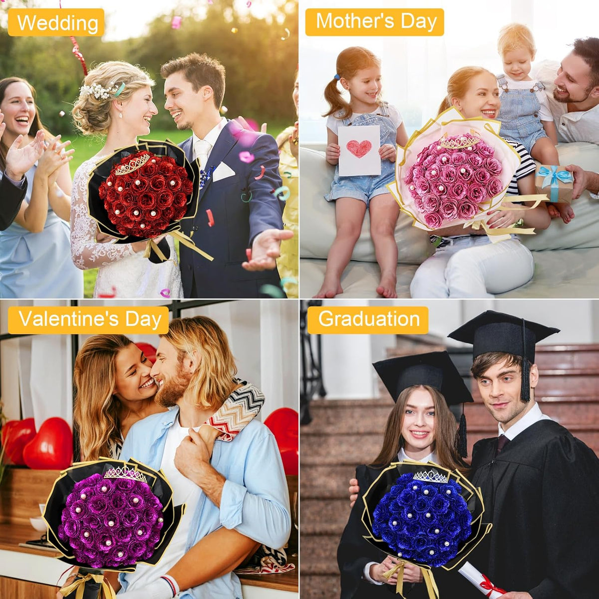 Decorative Diy Glitter Rose Bouquet Home Decor Assortment