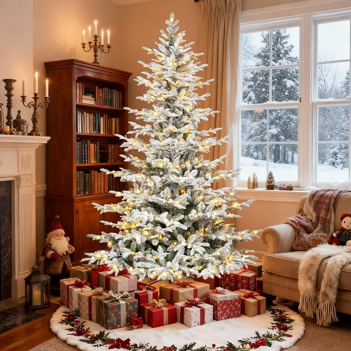 Vibrant Prelit Flocked Warm Artificial Holiday Decor Statement