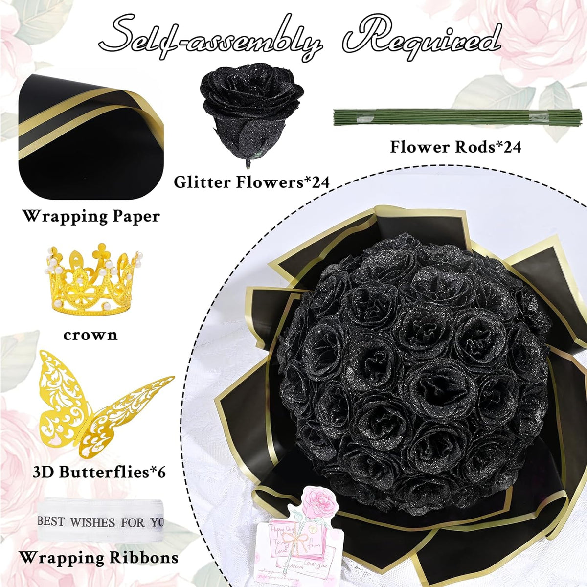Vibrant DIY Glitter Roses Bouquet Home Decor Assortment
