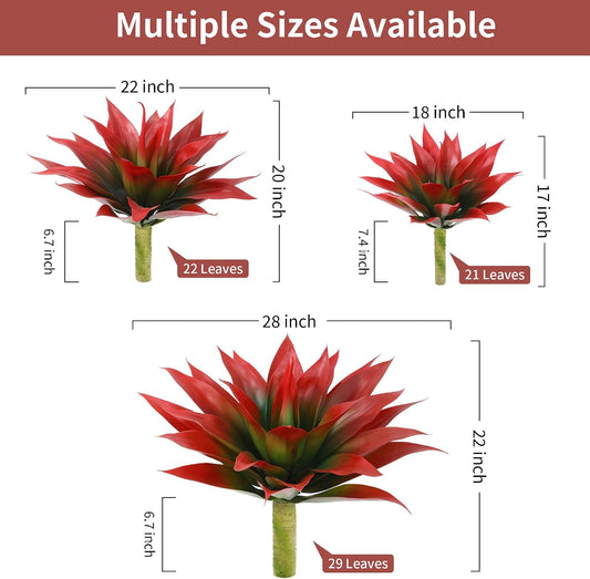 28 Inch Artificial Agave Plant Set of 2, Realistic UV Resistant Faux Succulents for Indoor Outdoor Decor, Red