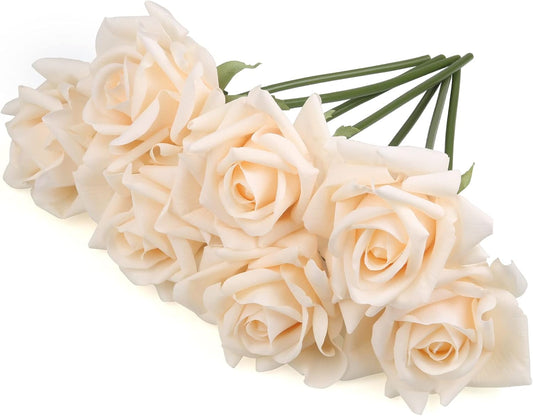 Eyamumo 7pcs Artificial Roses Flowers, Faux Silk Rose Artificial Flower, Real Touch Fake Flowers Decoration DIY for Wedding Party Home Office Decoration Dining Table Centerpiece