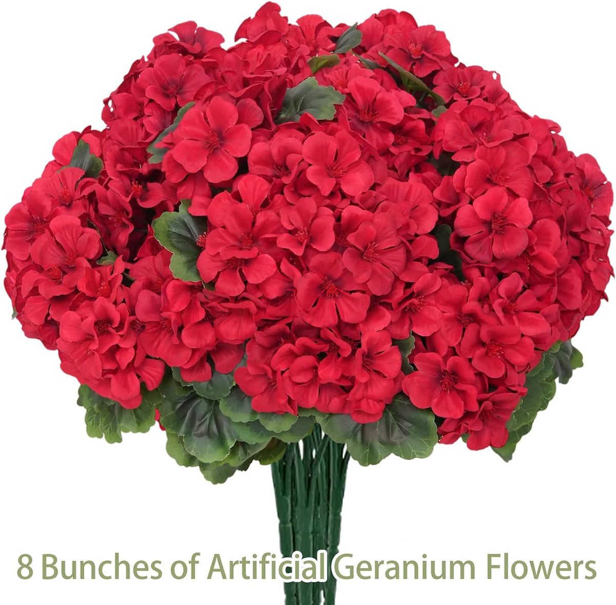 8 Pcs Artificial Geraniums Flowers for Outdoor Spring Summer Decor - UV-Resistant & Realistic Silk Faux Plants for Garden Porch Patio Yard Balcony Home Kitchen Table Centerpieces Decoration,Red
