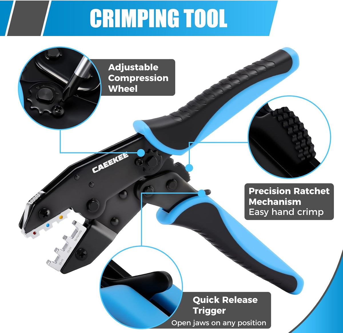 Wire Stripper and Crimping Tool Kit, AWG 24-10 Self-Adjusting Stripper with AWG 22-10 Ratchet Crimper