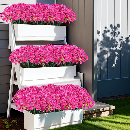 20 Bundles Outdoor Artificial Flowers UV Resistant with Faux Silk Flowers and No Fade Fake Plastic Plants for Spring Summer Outside Planters Porch Window Box Garden Decor, Fuchsia