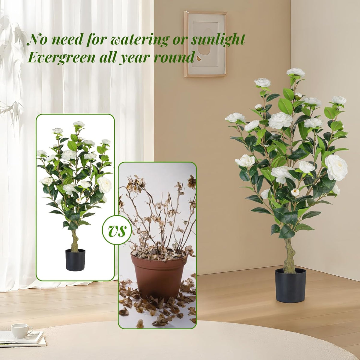 Stylish Artificial Camellia Pot Potted Home Decor Bundle