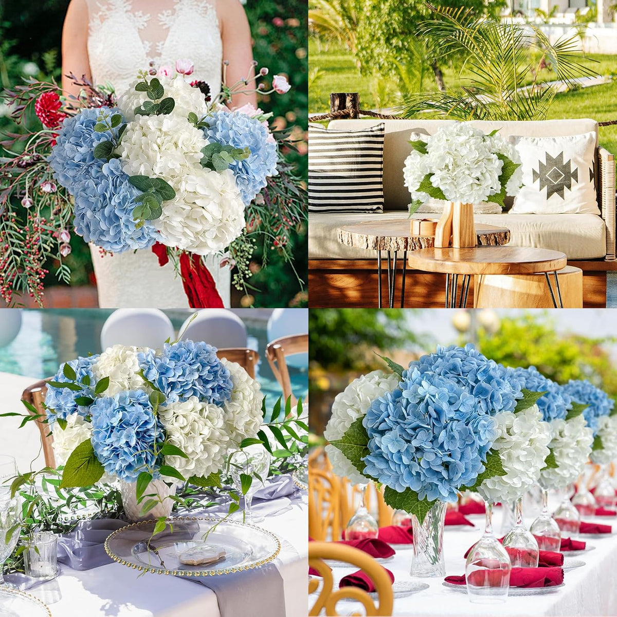 4 Pcs Real Touch White Hydrangeas Artificial Flower 21 inches Realistic Faux Latex Hydrangeas Flower for Home Decor Kitchen Living Room Spring Table Wedding Xmas Arrangement