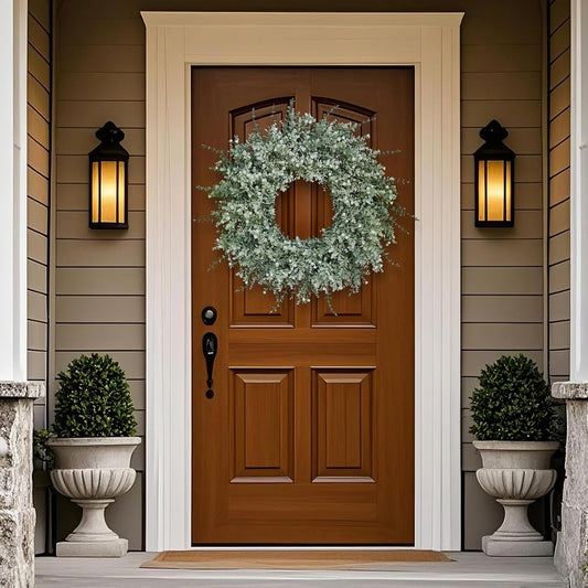 26" Large Artificial Eucalyptus Wreath for Front Door Decor, White-Green