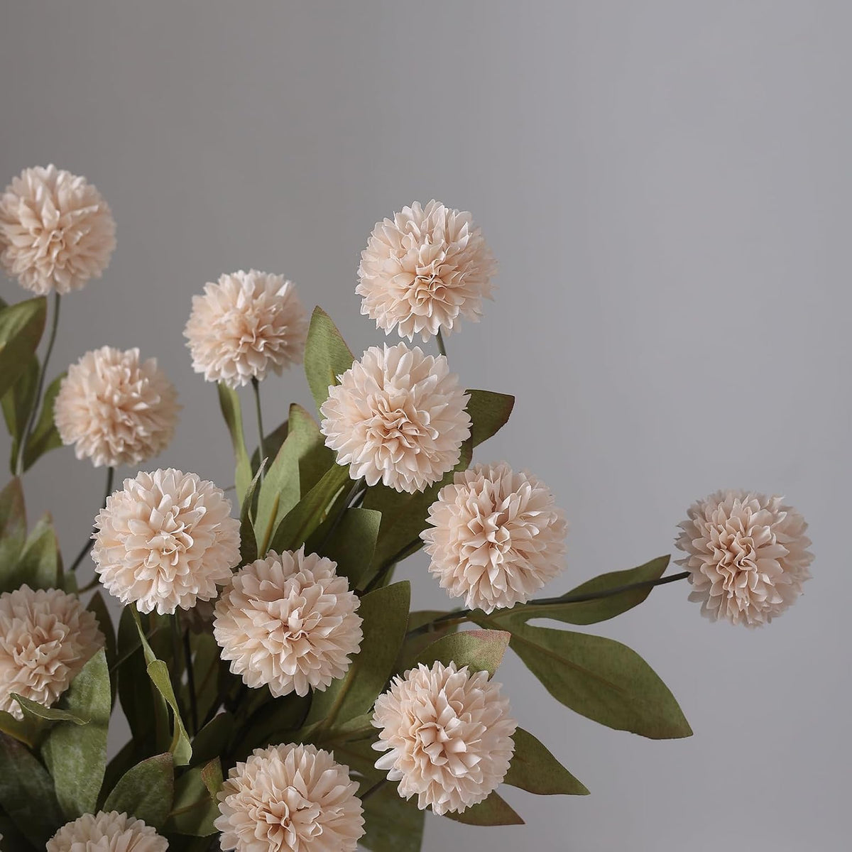 12 Pcs 27" Faux Silk Pompon Mum Artificial Flowers for Vase, Beige Bulk Fake Chrysanth Branches