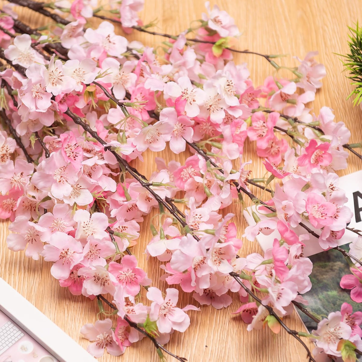 6 PCS Faux Cherry Blossom Branches Decor 31.5 Inch Long Stems Fake Artificial Flowers for Home Indoor Decoration Vase Arrangement Living Room Table Bedroom Spring Decor