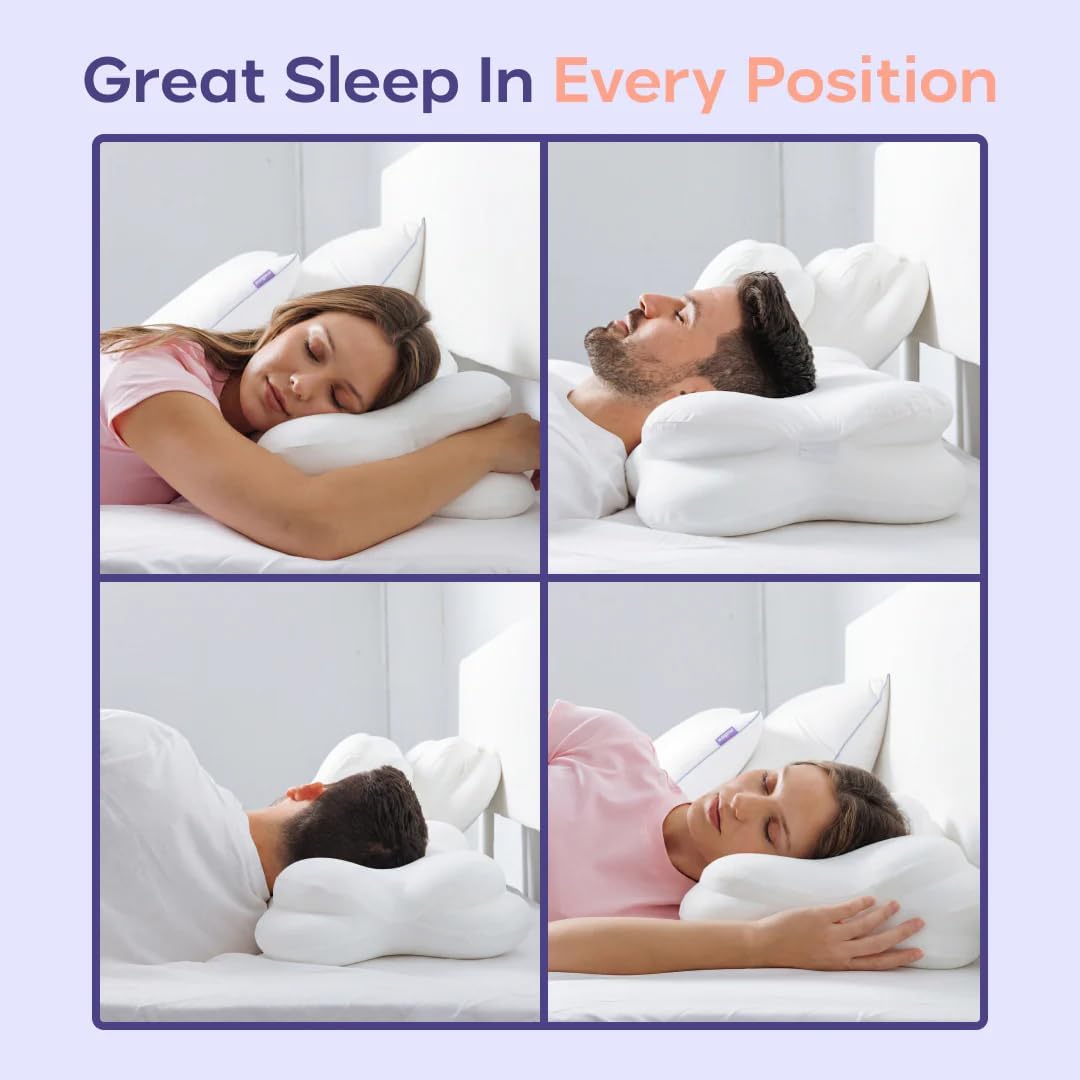 Memory Foam Pillow for Neck & Shoulder Support, Dual Height Ergonomic Cervical Pillow for All Sleepers