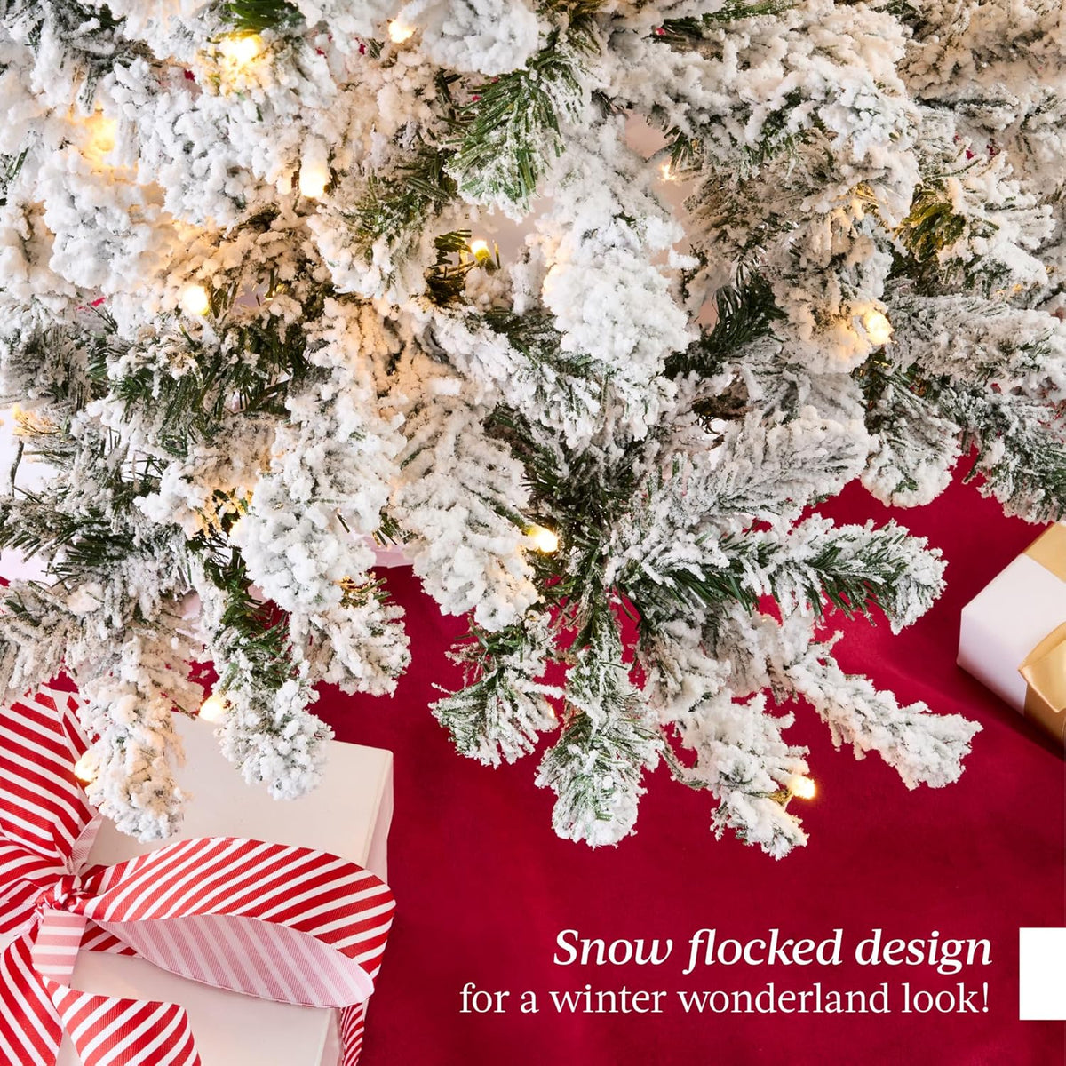 Timeless Prelit Flocked Pencil Warm Holiday Decor Set
