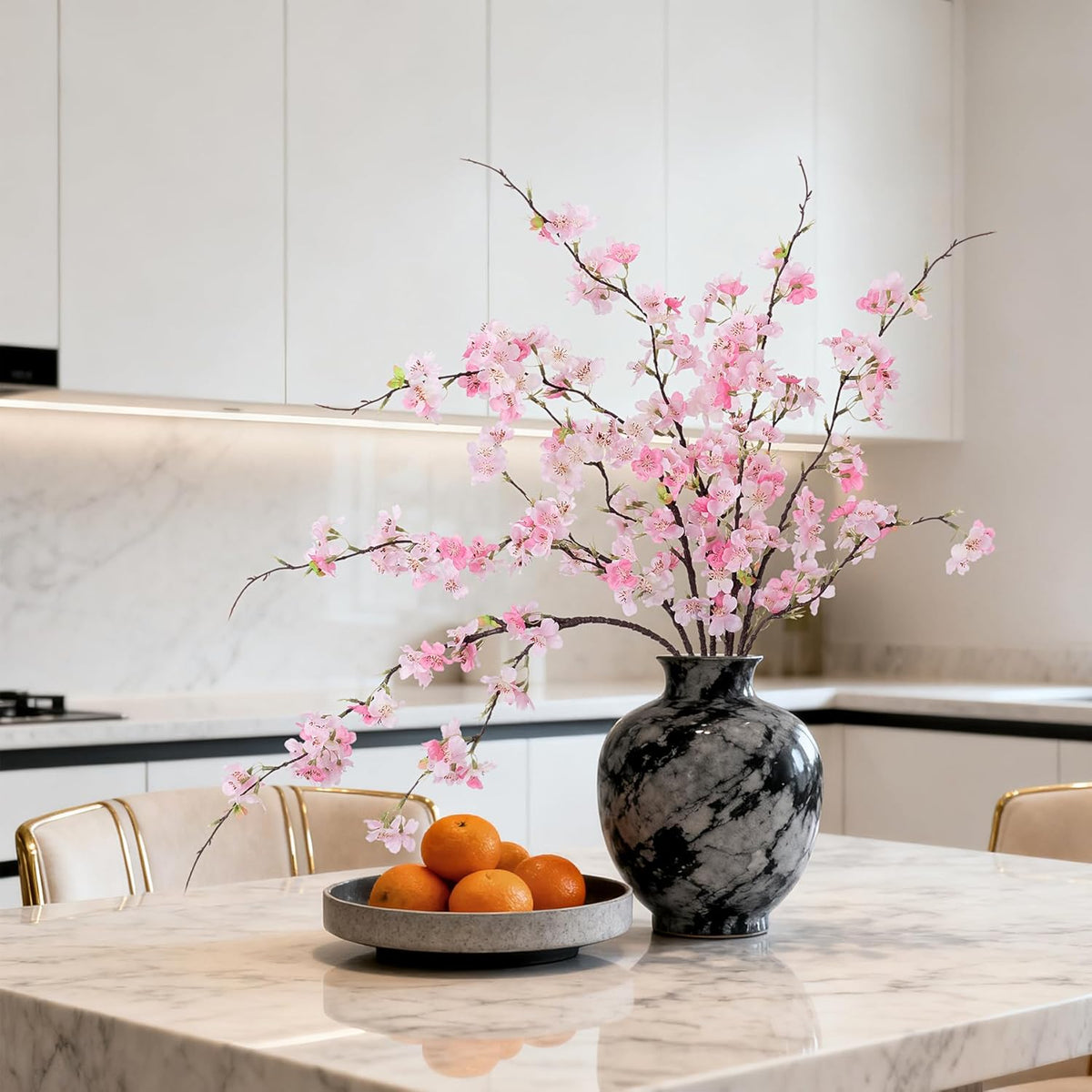 6 PCS Faux Cherry Blossom Branches Decor 31.5 Inch Long Stems Fake Artificial Flowers for Home Indoor Decoration Vase Arrangement Living Room Table Bedroom Spring Decor