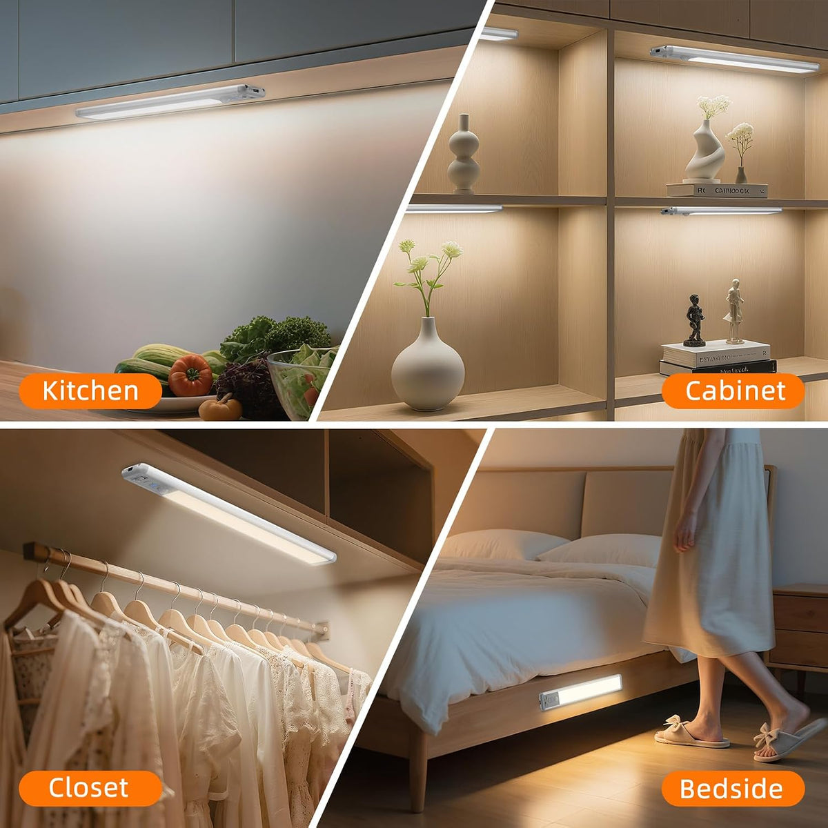 Wireless Under Cabinet Lighting - 10 Inch Motion Sensor LED Lights, 3-Pack