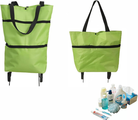 2-in-1 Foldable Shopping Cart with Wheels, Waterproof Oxford Fabric Rolling Grocery Bag