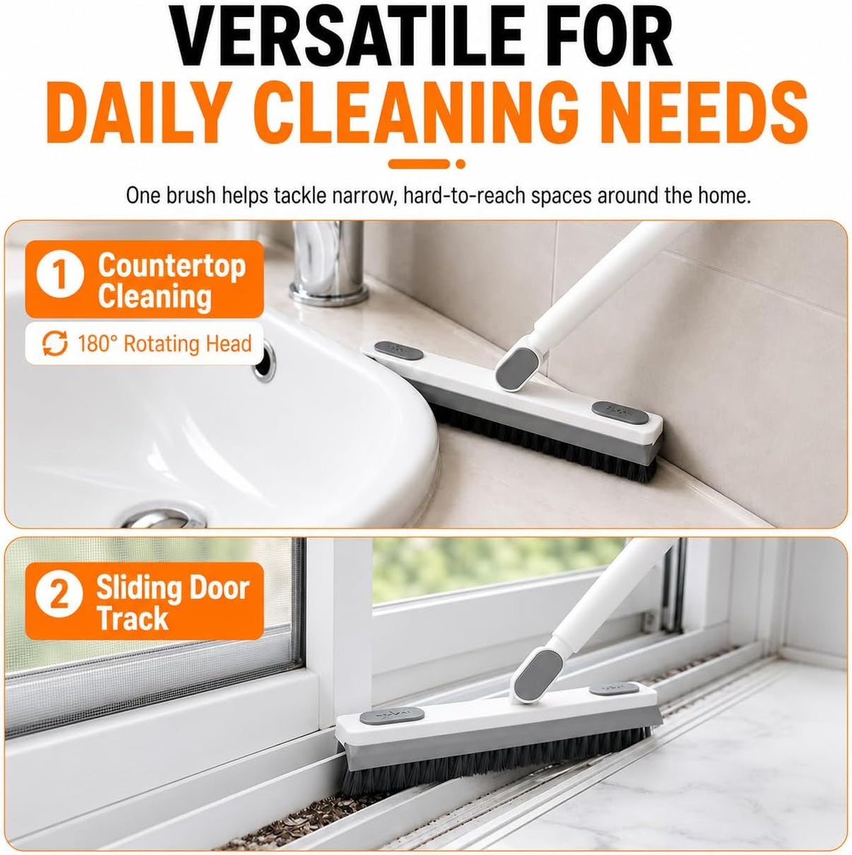 180° Rotating Gap Cleaning Tool - Extendable Adjustable No-Touch Cleaner for Windows and Floors