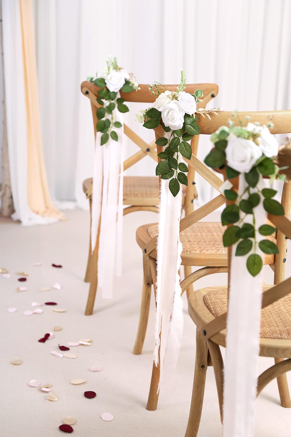 Lifelike White Wedding Pew Eucalyptus Home Decor Bundle