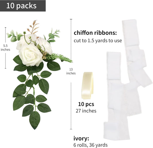 Lifelike White Wedding Pew Eucalyptus Home Decor Bundle