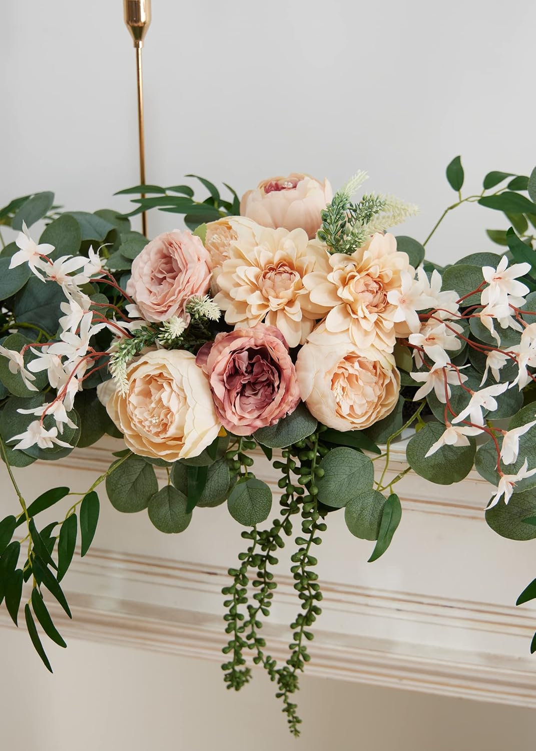 Refined Eight Foot Eucalyptus Peony Home Decor Statement