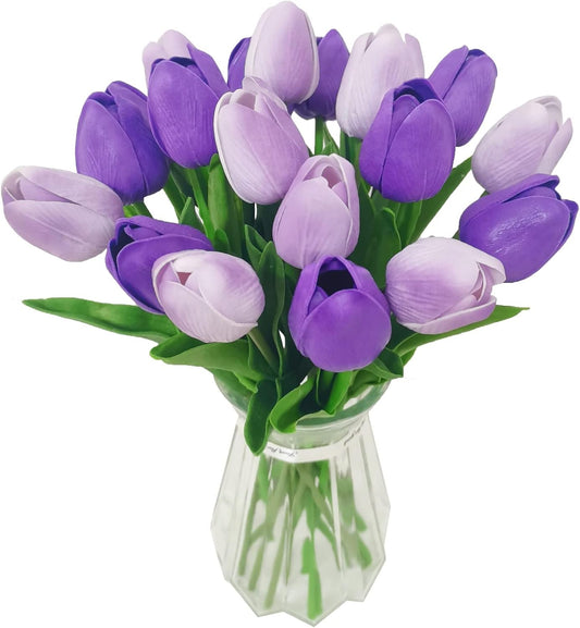 20pcs Purple Faux Tulip Flowers Real Touch Spring Tulip Artificial Flowers Bouquet Floral Arrangement for Wedding Home Garden Room Decor (2 Colors)