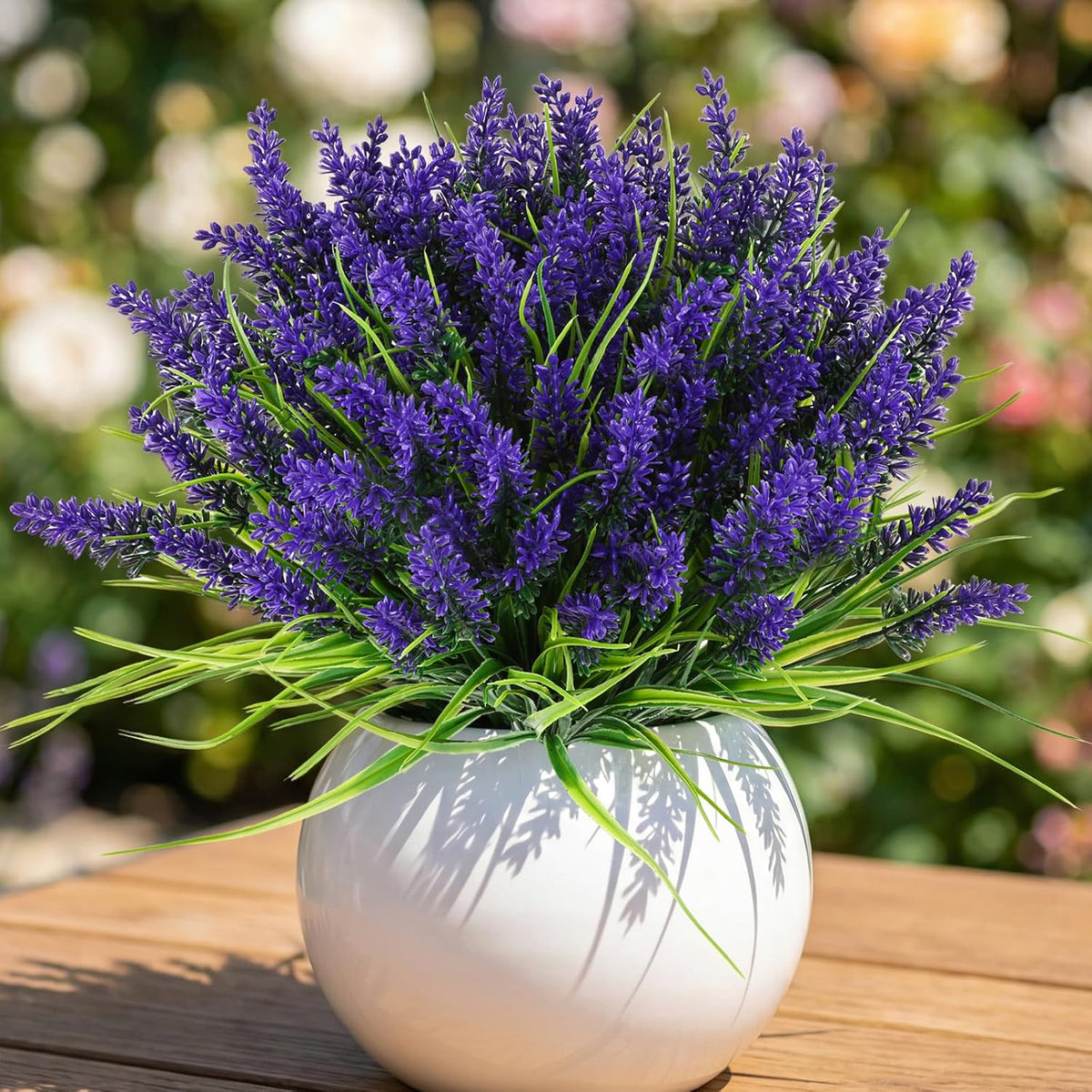Outdoor Artificial Flowers UV Resistant 12pcs Fake Monkey Grass with Flowers Faux Plants for Garden Porch Window Patio Planter Pathway