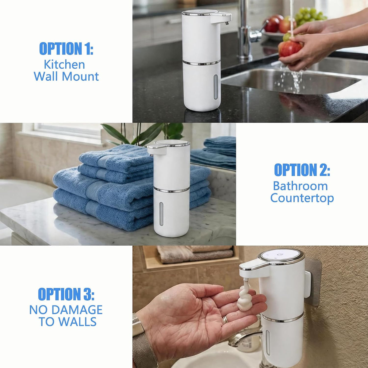 Automatic Foam Soap Dispenser - USB Rechargeable, 4-Level Adjustable, 380mL Wall Mounted or Countertop