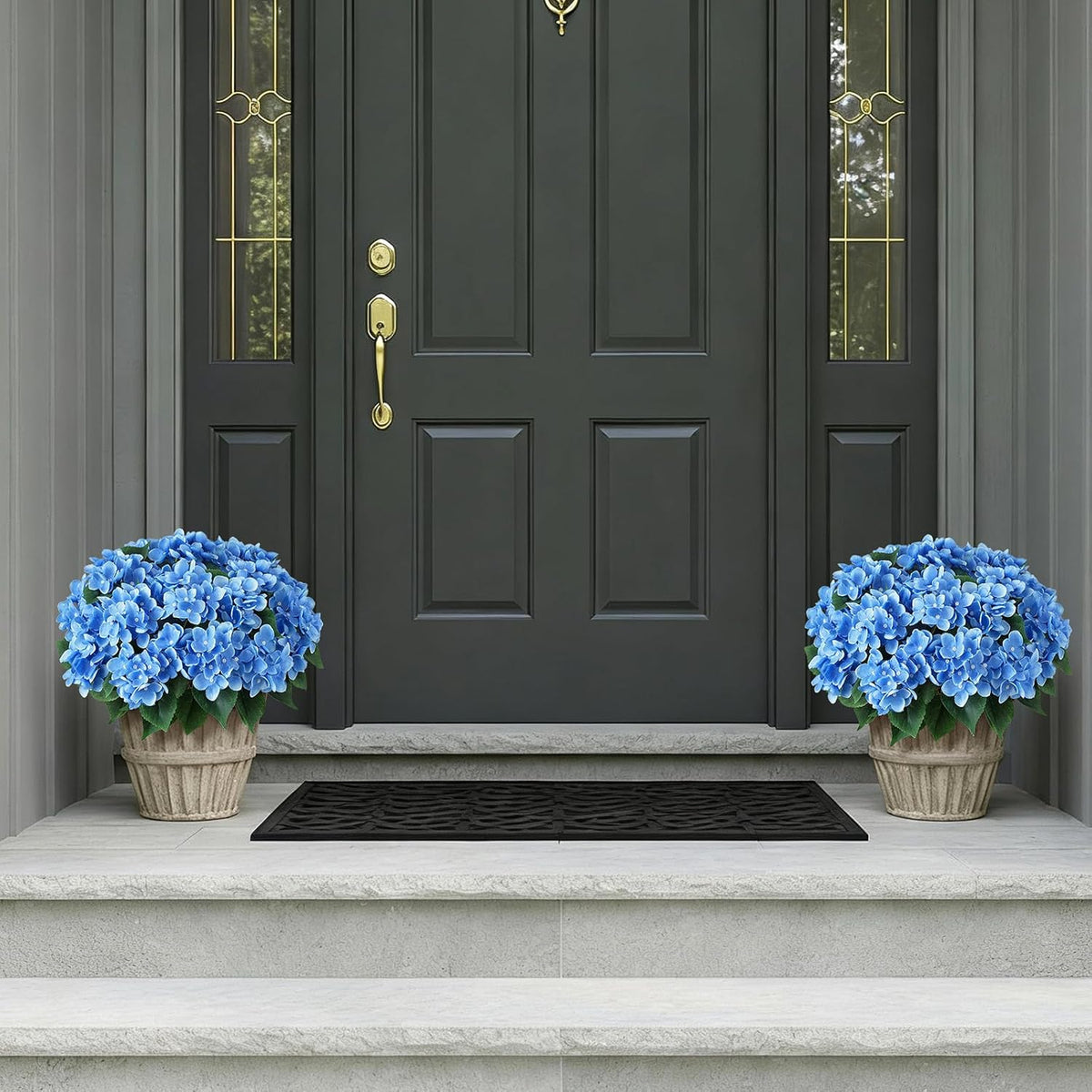 FOTEEWL 16 Bundles Artificial Hydrangea Flowers for Outdoor Decor, Realistic Faux Silk Bouquets Sun-Resistant Fake Plants for Front Door Balcony Farmhouse Garden Home Spring Summer Decor (Blue)
