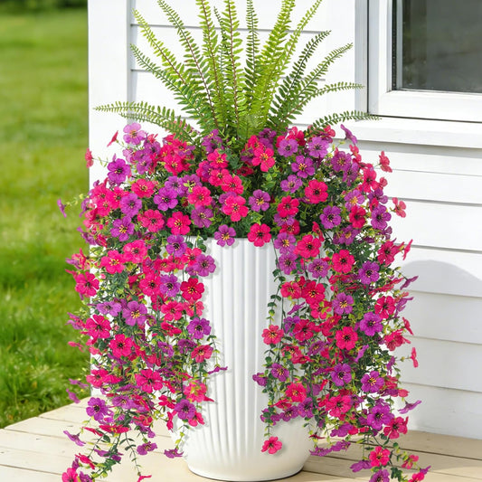 Artificial Fake Hanging Flowers Plants for Outdoor Spring Decoration,3 PCS Faux Silk Daisy with Boston Ferns,UV Resistant Look Real for Outside Home Indoor Planter Porch Patio Balcony Yard Decor