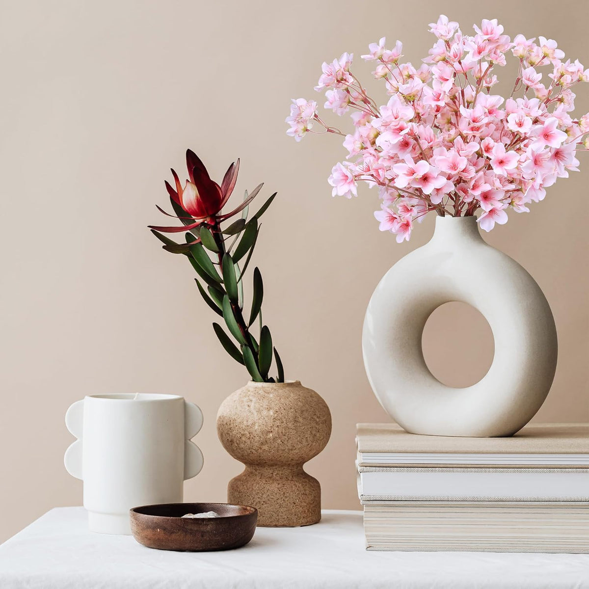 SITUMEIZI 6Pcs Artificial Cherry Blossom Branches Decor Fake Flowers Silk Spring Faux Flowers 16" Peach Bouquet for Home Wedding Bedroom Japanese Decoration DIY Table Centerpiece Arrangement(Pink)