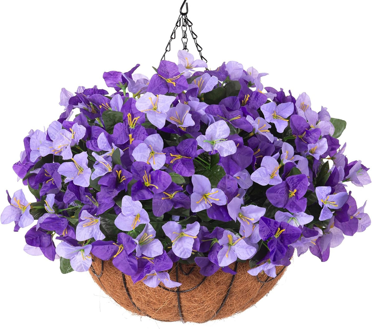 Artificial Hanging Flowers Plant with Basket for Outdoors, Silk Bougainvillea in Planters Faux Hanging Plants for Outdoor Look Real UV Resistant Flower for Outside Porch Patio Garden Home Decor, Mix