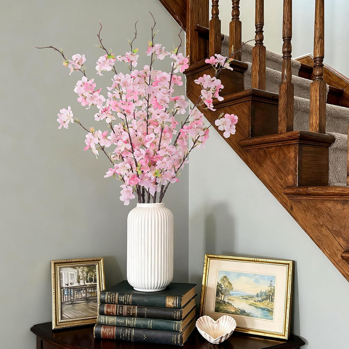 6 PCS Faux Cherry Blossom Branches Decor 31.5 Inch Long Stems Fake Artificial Flowers for Home Indoor Decoration Vase Arrangement Living Room Table Bedroom Spring Decor